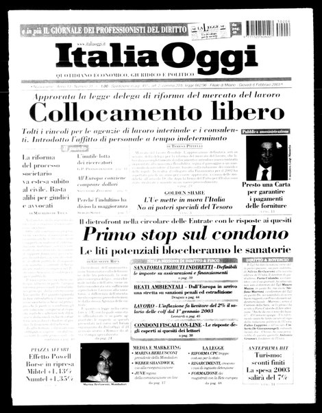 Italia oggi : quotidiano di economia finanza e politica